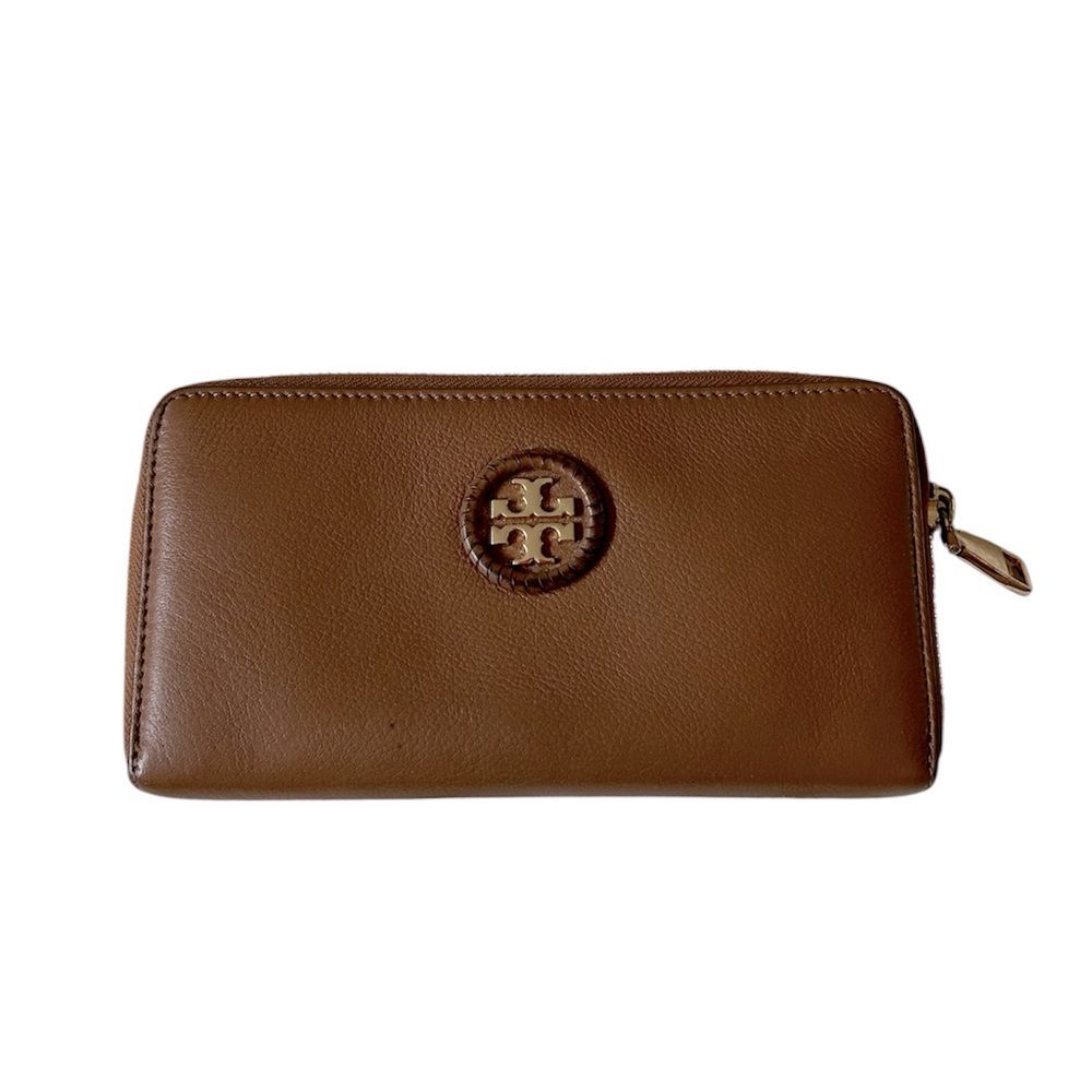 Tory Burch Signature Brown Leather Logo Emblem Wallet - Picture 2 of 5